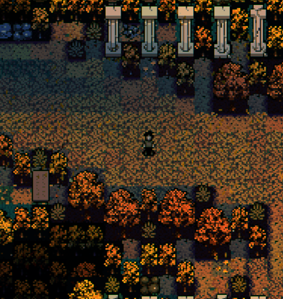 A character standing in an autumn forest