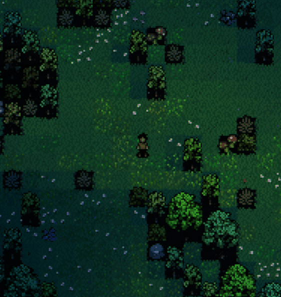 A character in a green forest