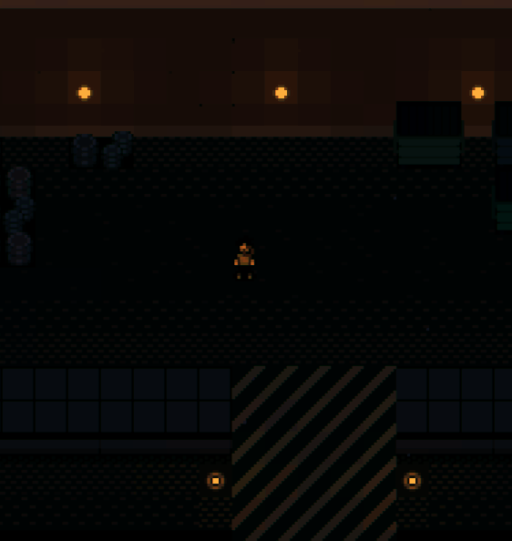 A character standing in an industrial area