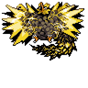 A dark rocky creature surrounded by yellow spikes