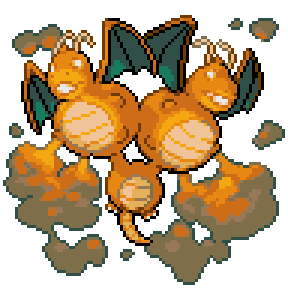 A cluster of orange round creatures with leaves and smoke