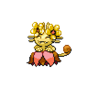 A yellow curled creature sitting on a pink flower